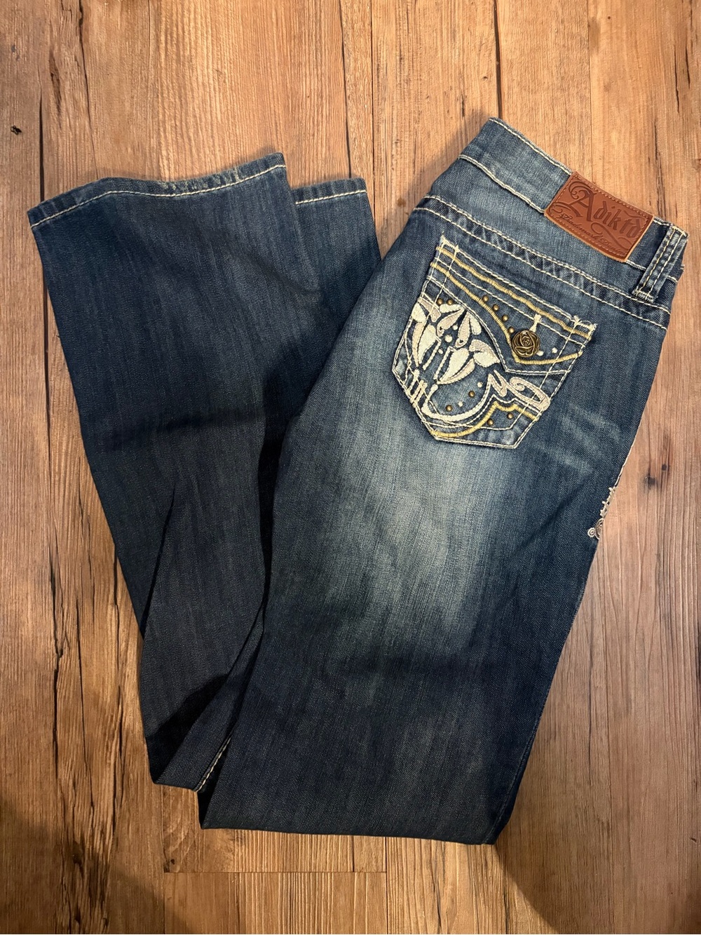 Adiktd Women's Dark Blue Flared Jeans with Embroidered Pocket